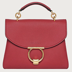 Salvatore-Ferragamo-Gancini-Handbag-With-Top-Handle-And-Detachable-Shoulder-Strap-Currant-Red