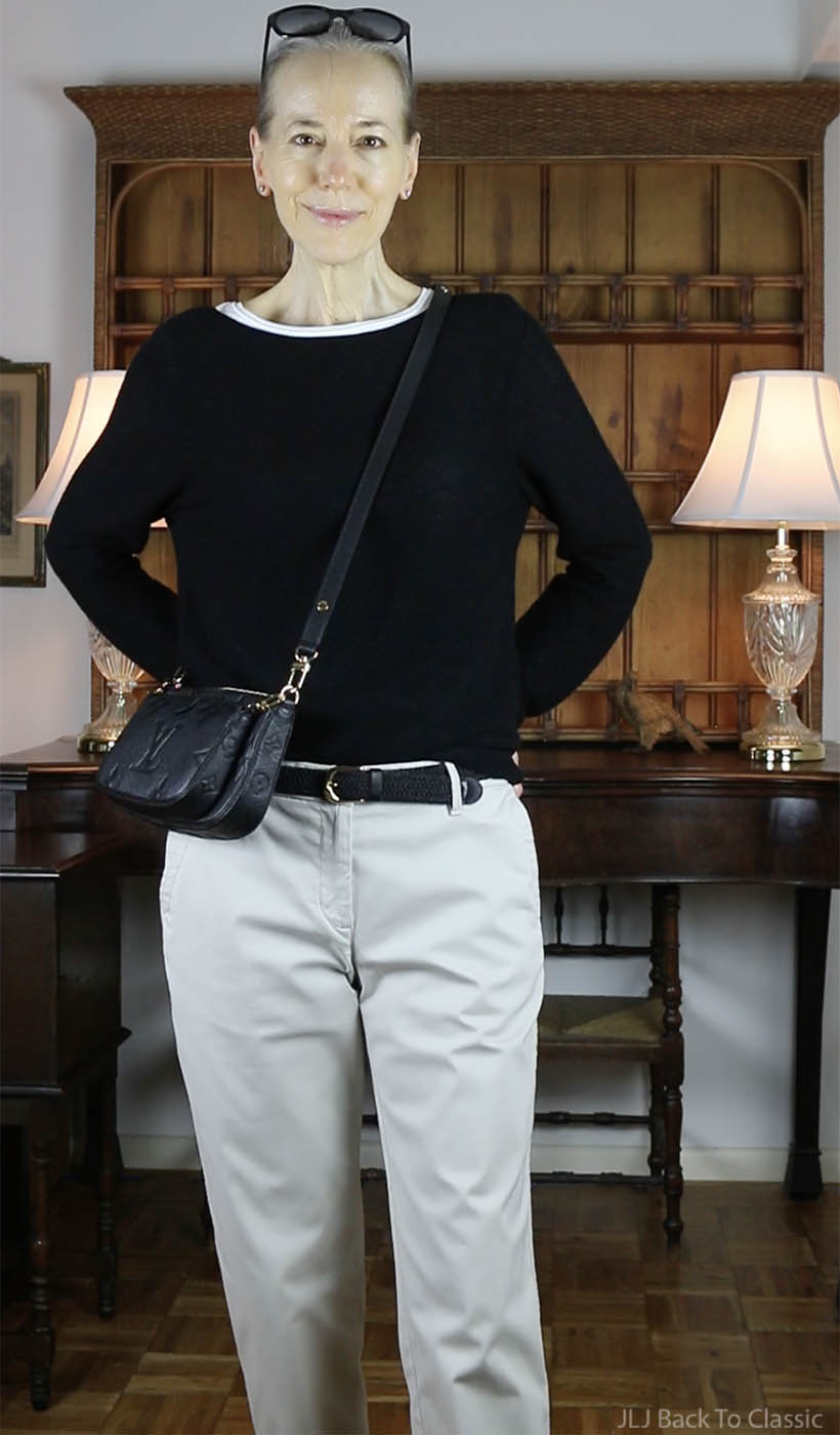 classic style over 50 lilysilk black cashmere sweater talbots relaxed fit chinos 4