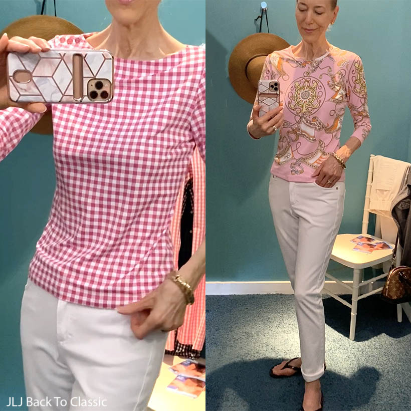 J.McLaughlin Naples FL Try On Gingham Wavesong Tee, Hot Pink Blog