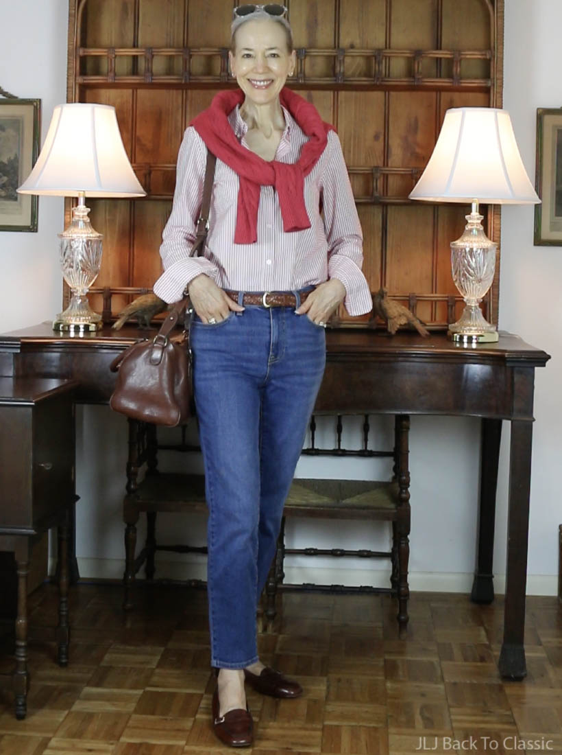 classic style over 50 talbots ankle jeans, ralph lauren polo cable knit cardigan