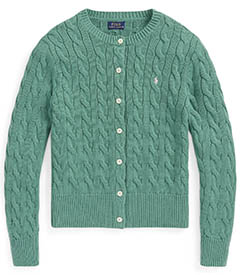 polo ralph lauren cable knit cardigan fairway green, cotton