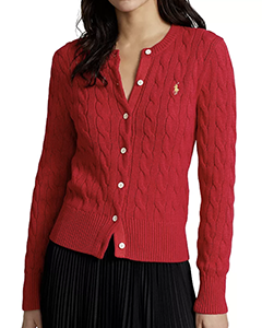 polo ralph lauren cable knit cardigan red, cotton
