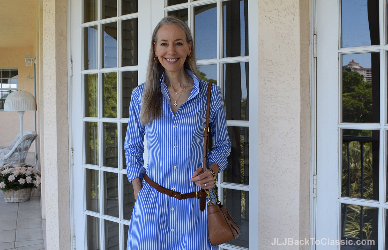 Video) Blue And White Striped Ralph Lauren Shirt Dress With Navy Talbots  Flats and Tory Burch Bag – JLJ Back To Classic/