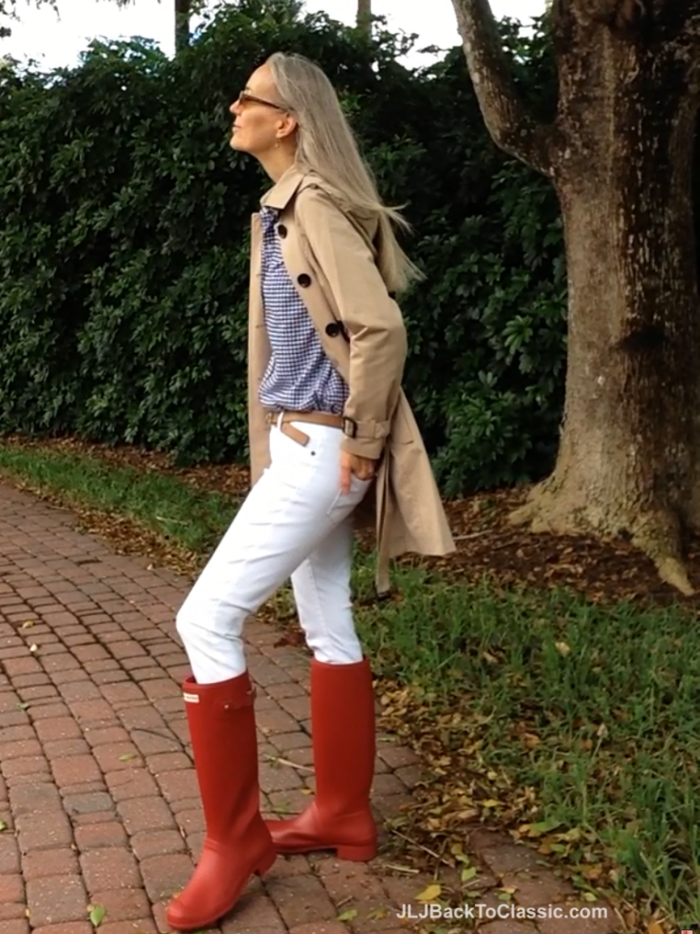 Fashion-Over-40-Michael-Kors-Trench-White-Jeans-Red-Hunter-Tour-Boots