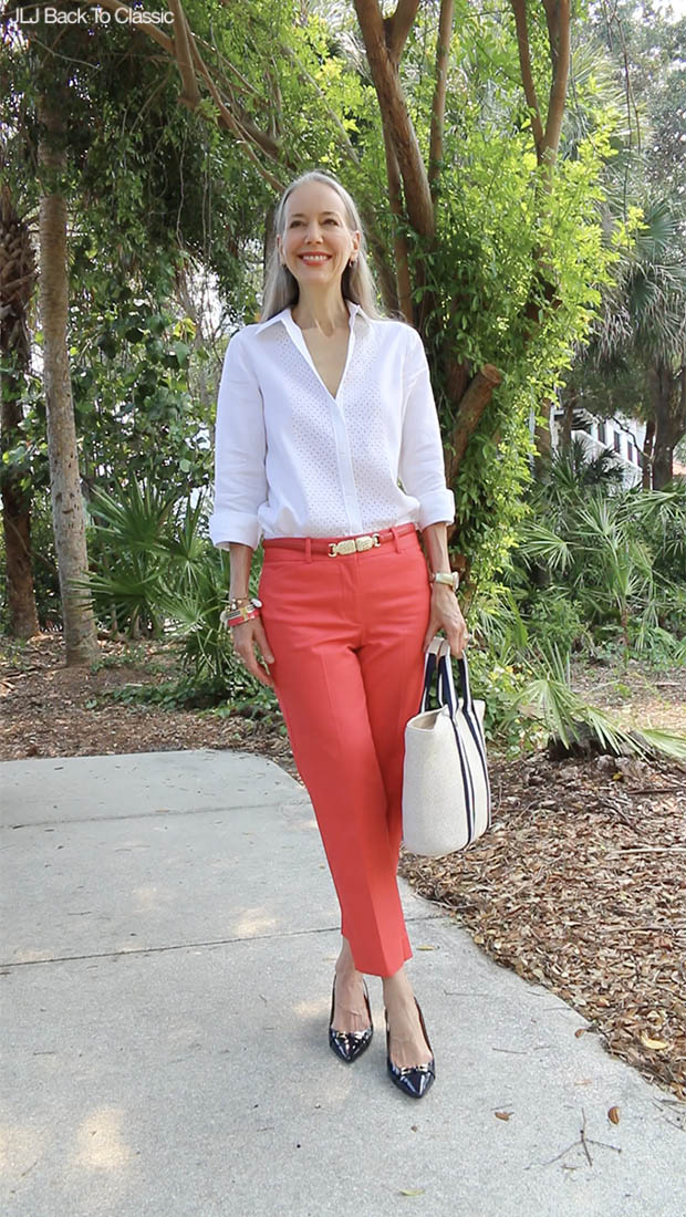 Classic-Fashion-Over-40-50-Talbots-Perfect-Crop-Pant-White-Linen-Shirt