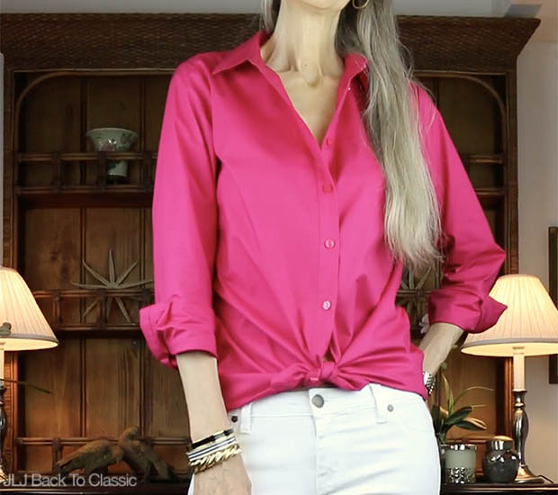 Classic-Fashion-Over-40-50-Isaac-Mizrahi-Raspberry-Button-Front-Tunic-Blouse