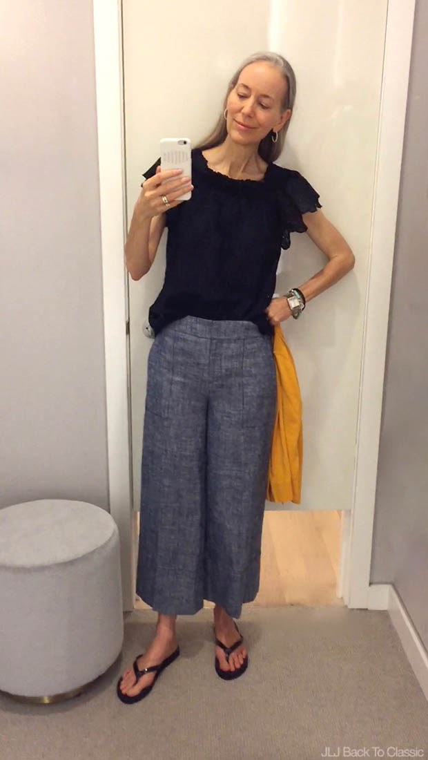 Classic-Fashion-Ann-taylor-Off-The-Shoulder-Scallop-Top-Chambray-Marina-Pant