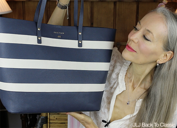 Classic-Fashion-Style-Over-50-Cole-Haan-Navy-Ivory-Stripe-Becket-Leather-Tote
