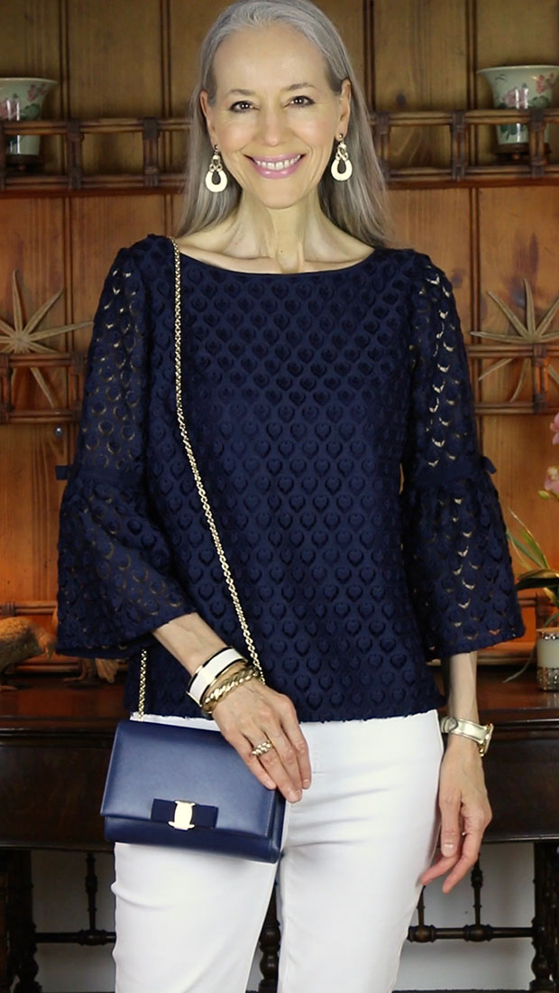 classic-fashion-over-40-Talbots-Navy-Tulip-Sleeve-Lace-Top