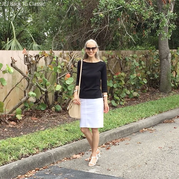 black-tee-white-pencil-skirt-prada-saffiano-tote-classic-style-over-40