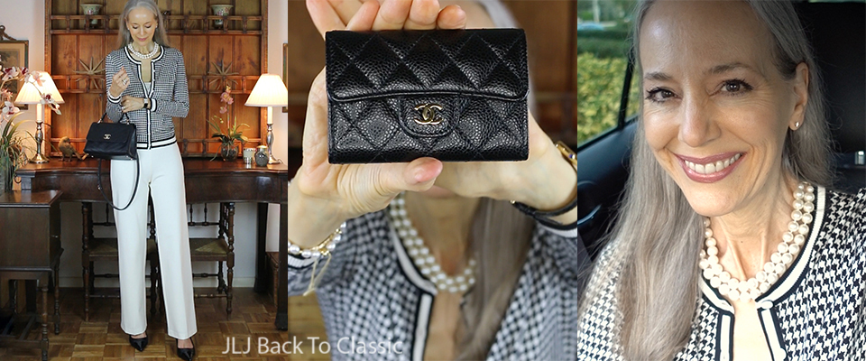 Classic Style: Black Houndstooth Cardigan, Ivory Slim Pants; What's in My  Black Chanel Chevron Chic Top-Handle Bag / Fashion Over 40, 50 – JLJ Back  To Classic/