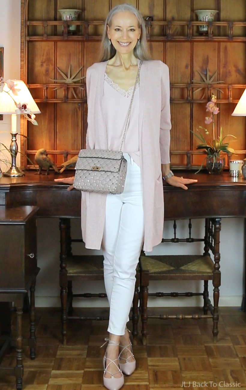 blush-long-cardigan-camisole-white-skinny-jeans-valentino-rockstud-spike-bag-poudre