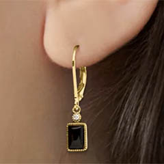 ross simons black onyx drop earrings with diamond accents in 14k yellow gold
