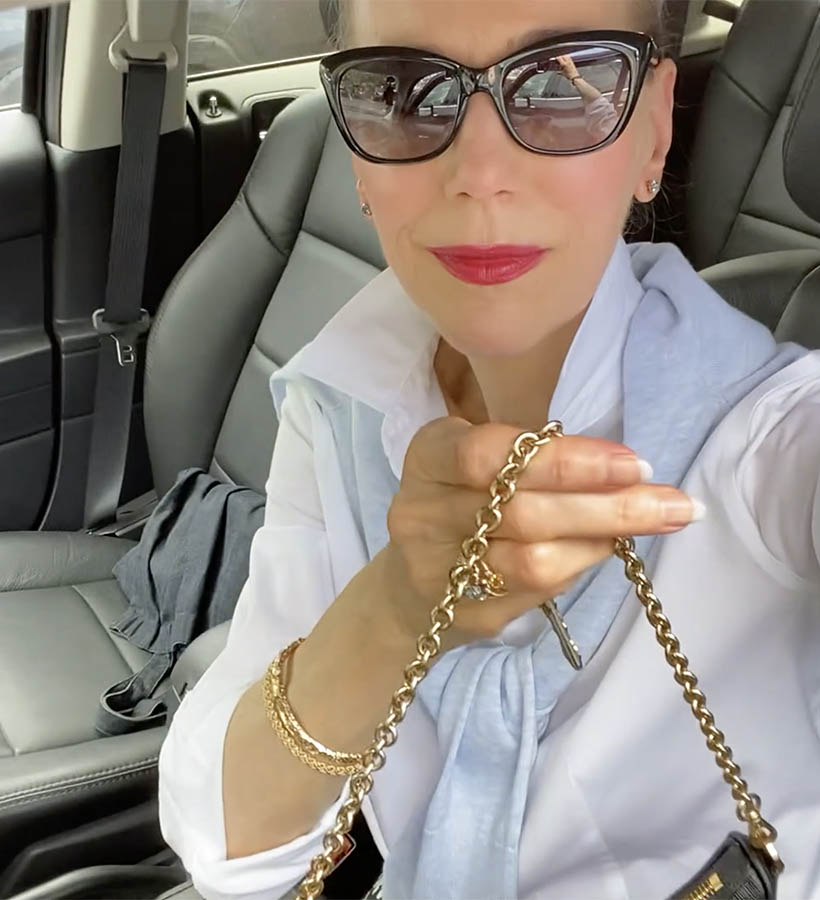 classic style influencer janis lyn johnson, getting into her car, naples, fl