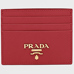 prada saffiano leather card holder, fiery red