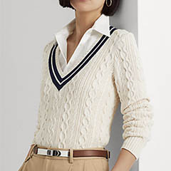 lauren cable-knit cricket sweater ivory, navy