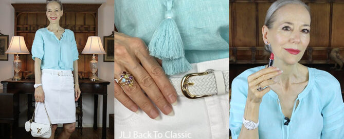 louis vuitton new wave multi pochette, Turquoise Top, White Denim Skirt, Timeless Style