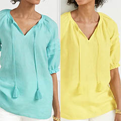 talbots pleated sleeve linen top yellow or turquoise