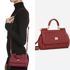 Dolce & Gabbana Small Sicily Woven Top Handle Crossbody Bag Hibiscus