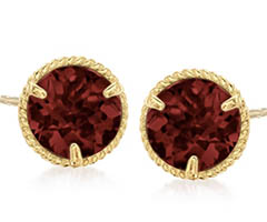 ross simons garnet rope-edge earrings, 14kt yellow gold