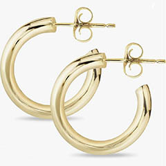 14k gold 4 mm-thick, 20-mm diameter hoop earrings, post and clutch back