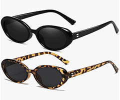 aieyezo oval sunglasses, 2 pack, black + leopard:grey