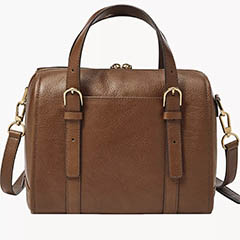 fossil carlie leather satchel bag, in brown