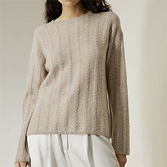 lilysilk beige semi-sheer cable-knit baby-cashmere sweater