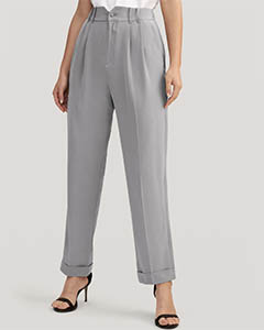 lilysilk grey tucked tapered silk pants