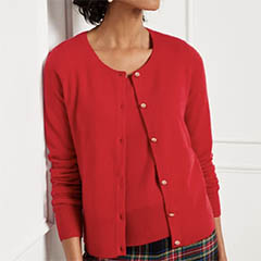 talbots red cashmere charming cardigan, crystal buttons