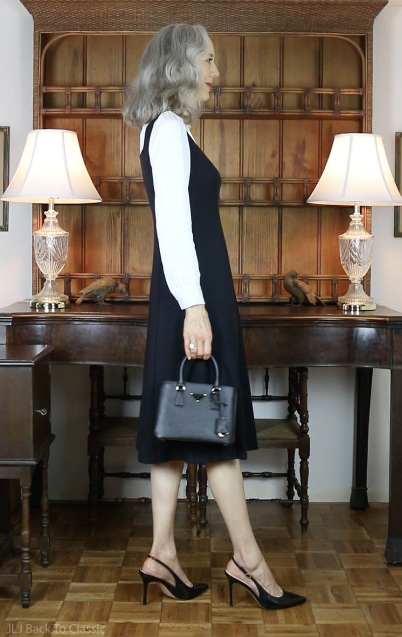 fendi black mini galleria bag, black goelia wool vest dress and blouse 2