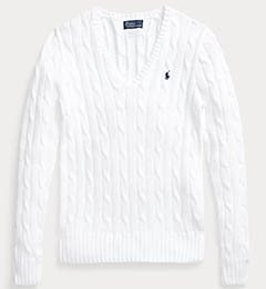 polo ralph lauren white v-neck cableknit sweater