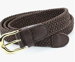 braided brown stretch belt with leather trim gold buckle