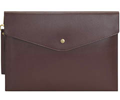 document holder, brown leather, aged gold hardware, by Wonderpool