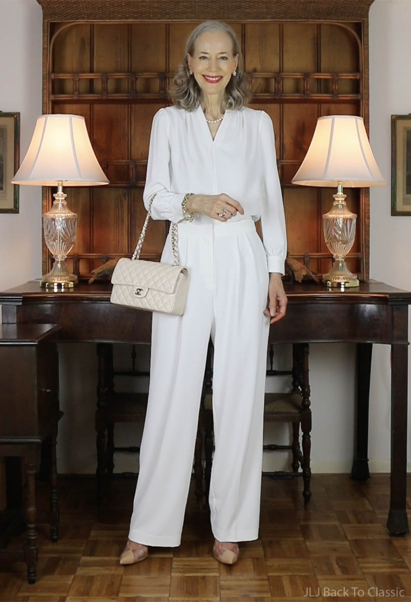 chanel-beige-classic-flap-goelia-white-trousers-v-neck-blouse-1