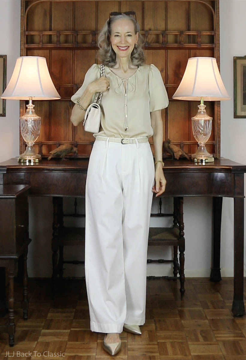 chanel-beige-classic-flap-white-pleated-trousers-gold-stuart-weitzman-flats-3