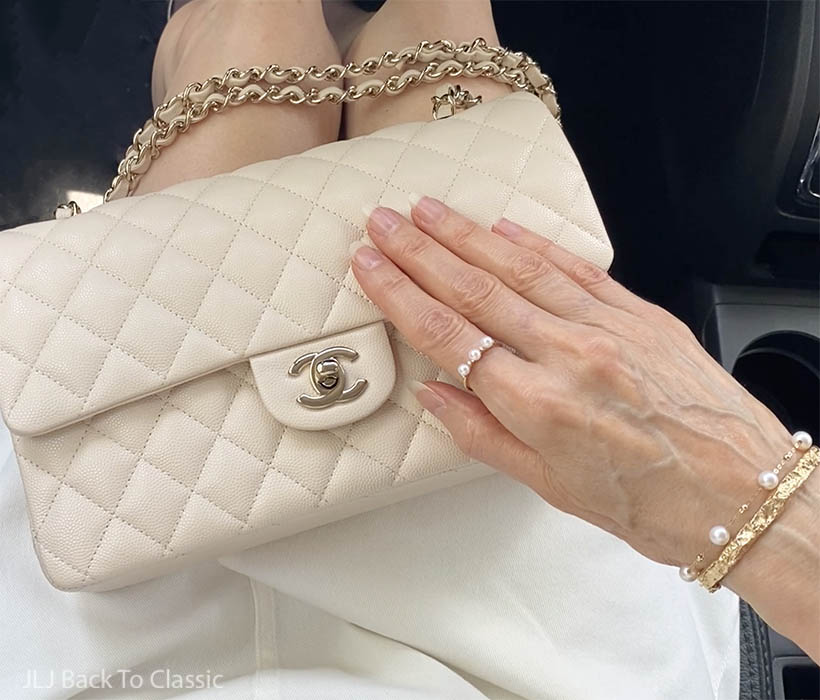 chanel-beige-classic-flap-goelia-white-denim-shirtdress-on-janis-lyn-johnson-10