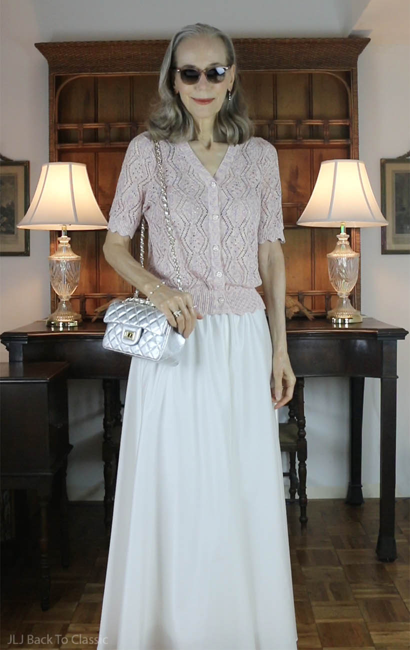 classic-fashion-60plus-influencer-janis-lyn-johnson-white-palazzo-pants-pink-sweater-1