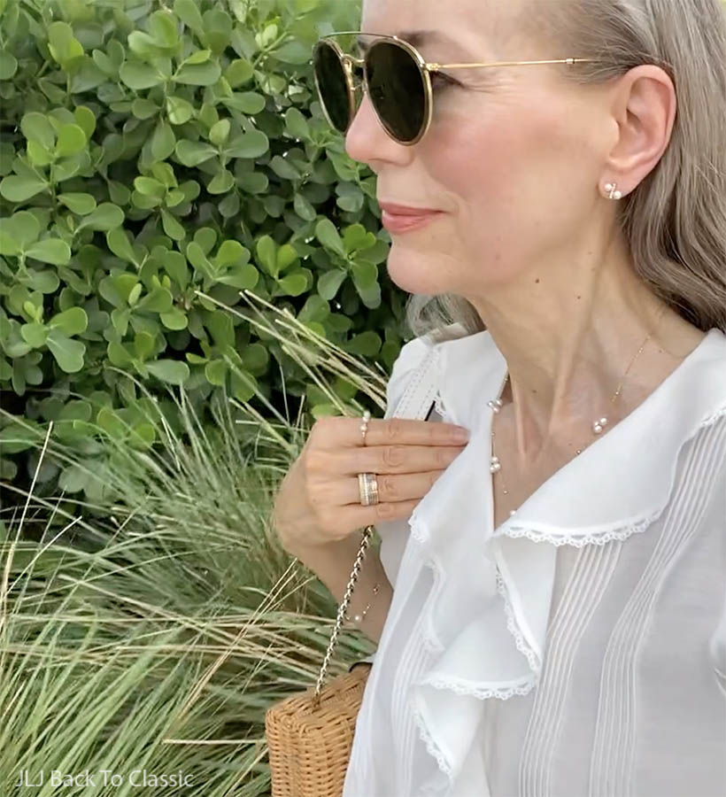 florida-classic-fashion-influencer-janis-lyn-johnson-ray-ban-gold-double-bridge-sunglasses