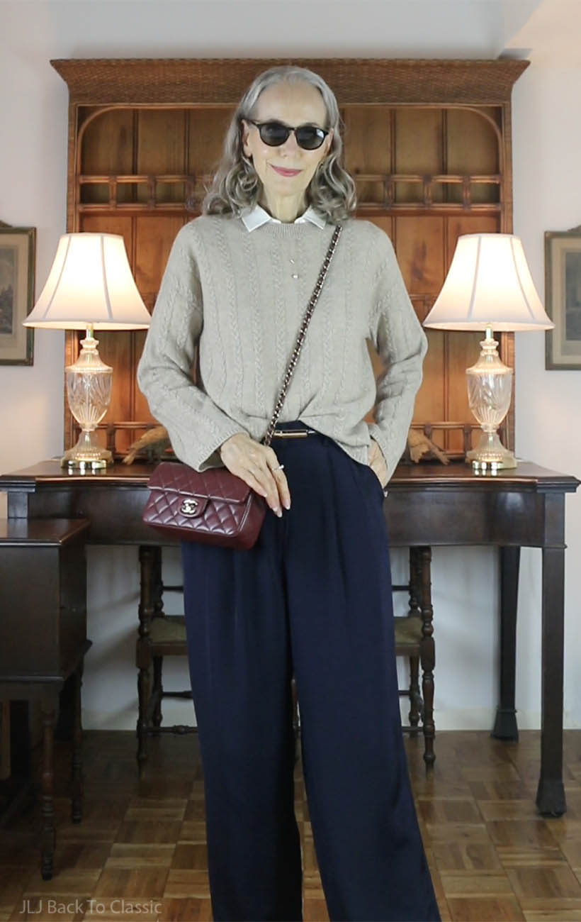 chanel-burgundy-mini-classic-flap-lilysilk-cashmere-pullover-and-navy-silk-trousers-1