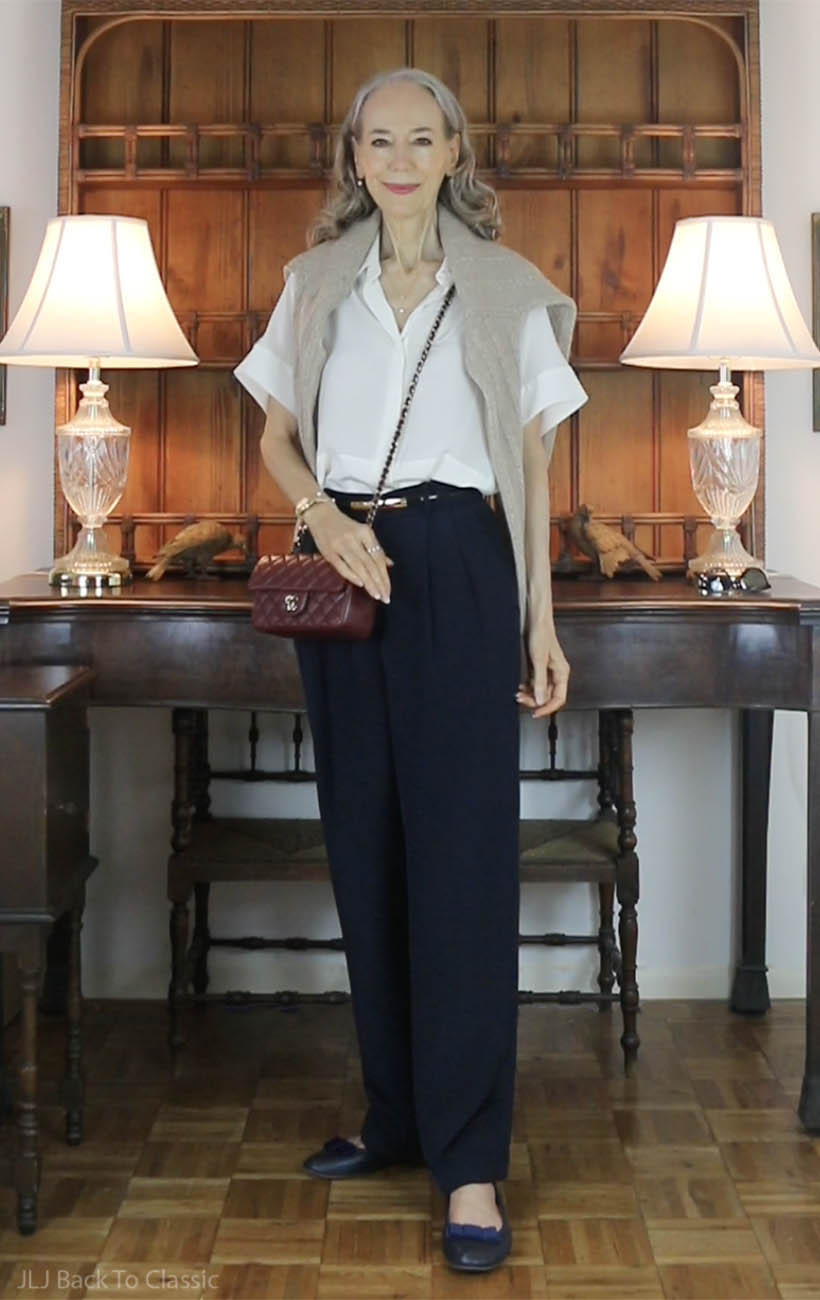chanel-burgundy-mini-classic-flap-lilysilk-cashmere-pullover-and-navy-silk-trousers-3