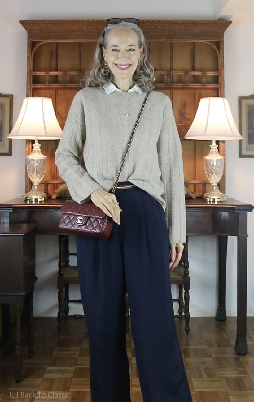 chanel-burgundy-mini-classic-flap-lilysilk-cashmere-pullover-and-navy-silk-trousers-7