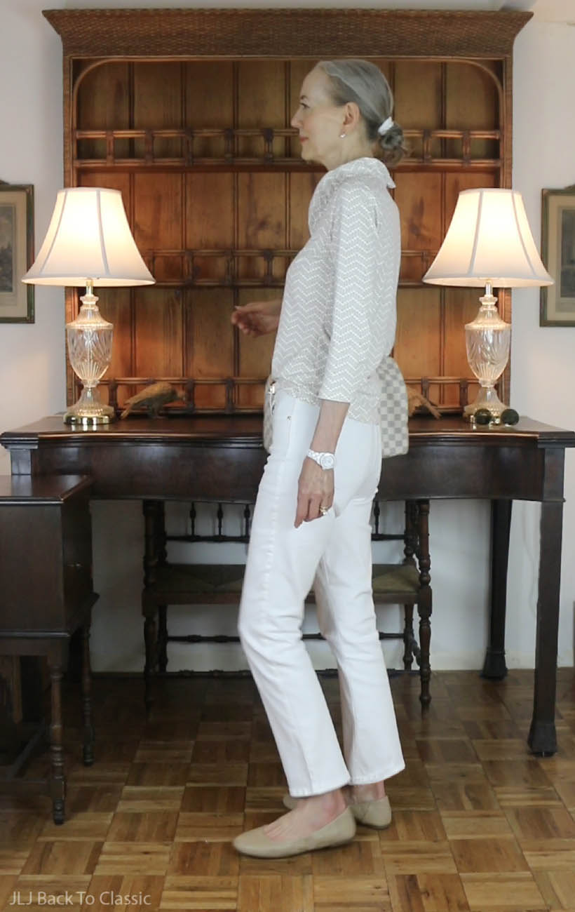 louis-vuitton-damier-azur-bandouliere-speedy-30-white-jeans-beige-ruffle-top-3