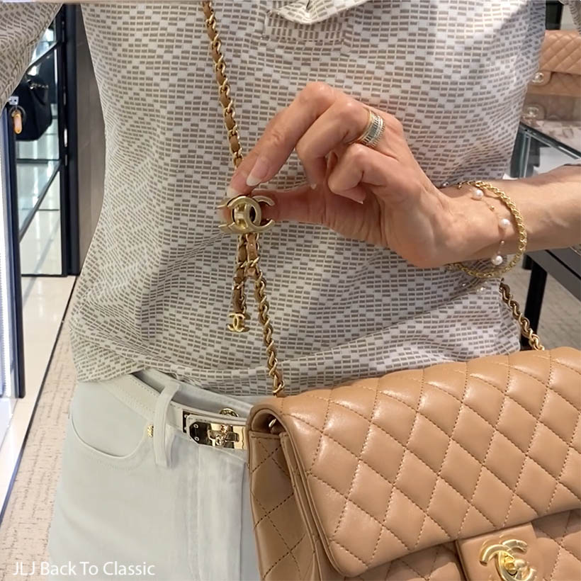 vlog-chanel-beige-lambskin-flap-bag-try-on-saks-fifth-avenue-naples-3