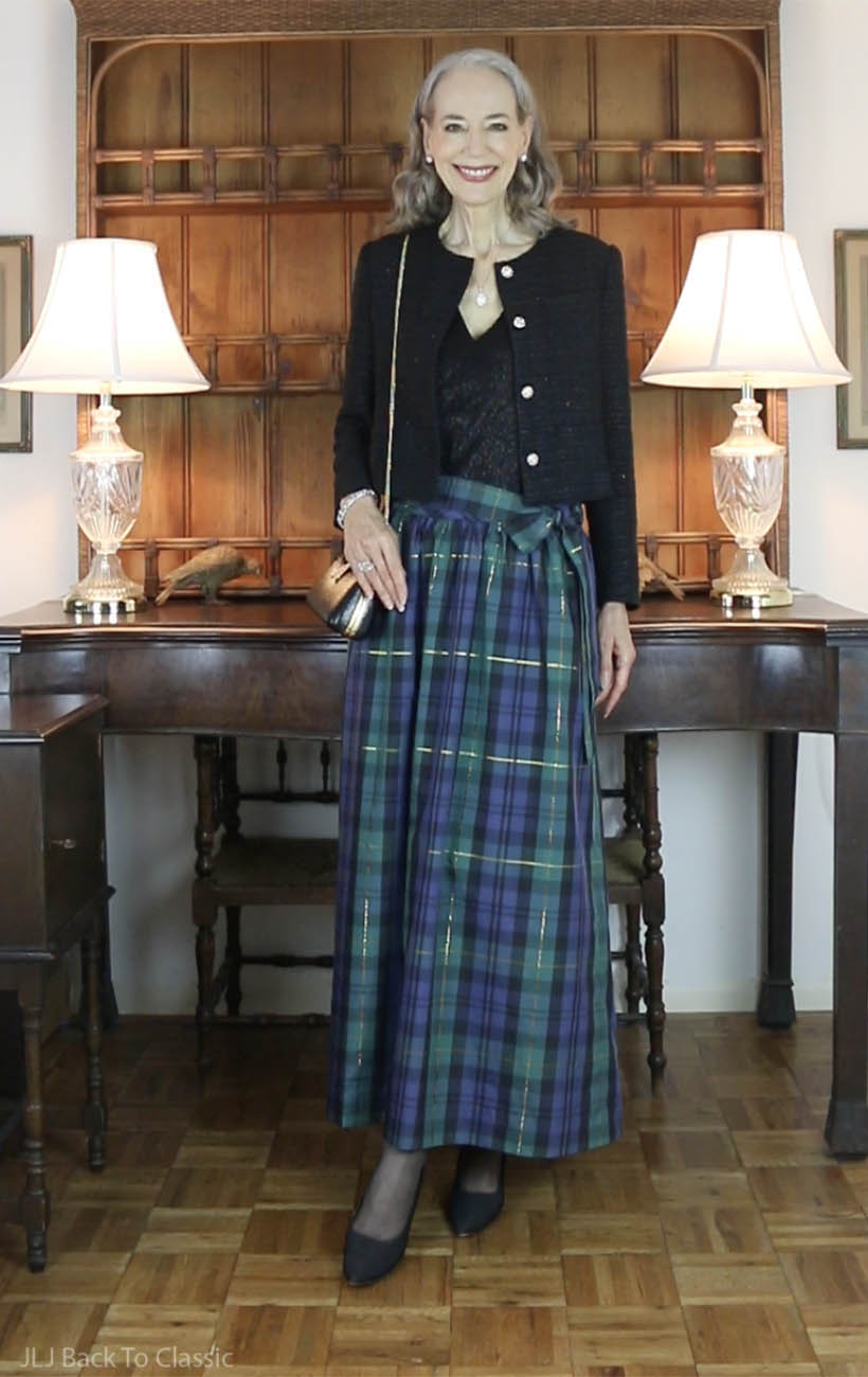Blackwatch-Plaid-Maxi-Skirt-Black-Cropped-Lady-Jacket-OOTD-1