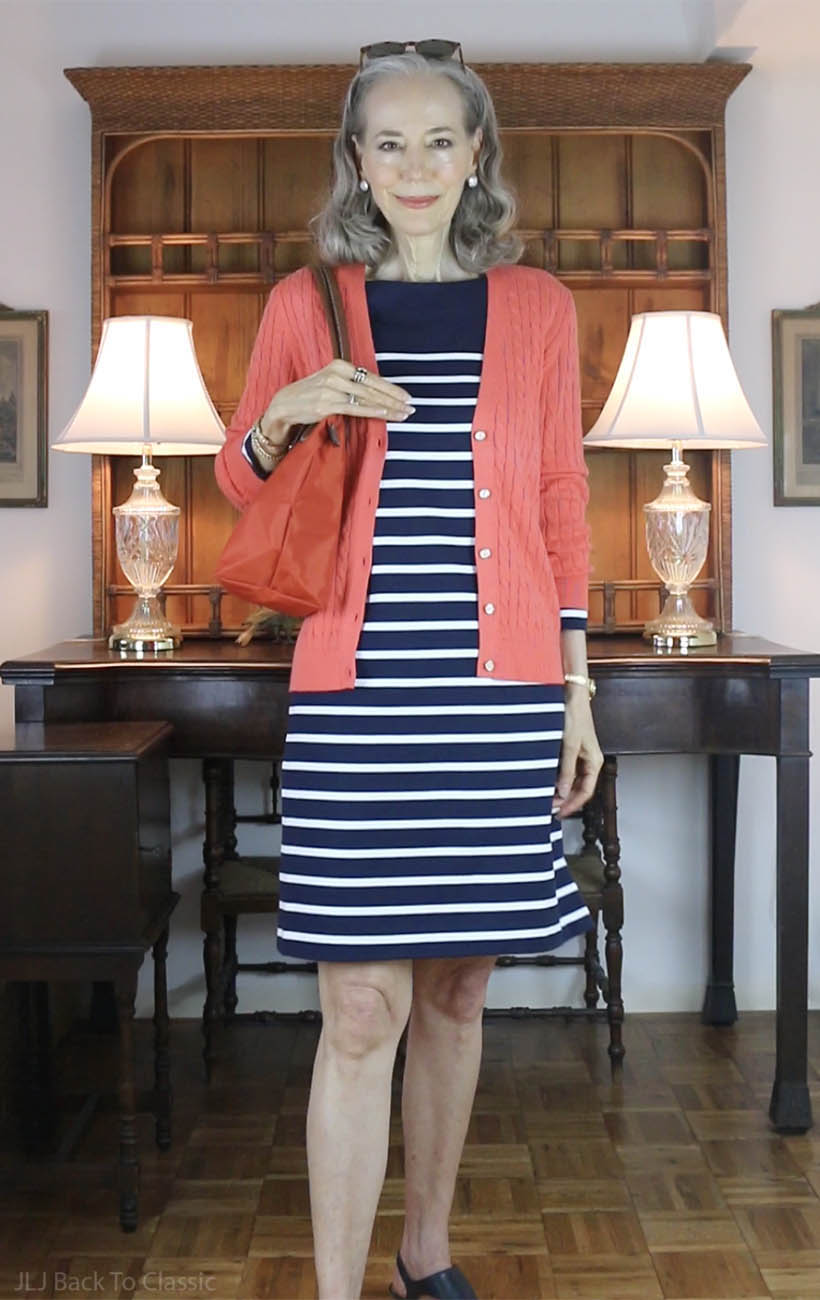 longchamp-original-le-pliage-medium-tote-poppy-J.Mclaughlin-navy-stripe-shift-dress-1