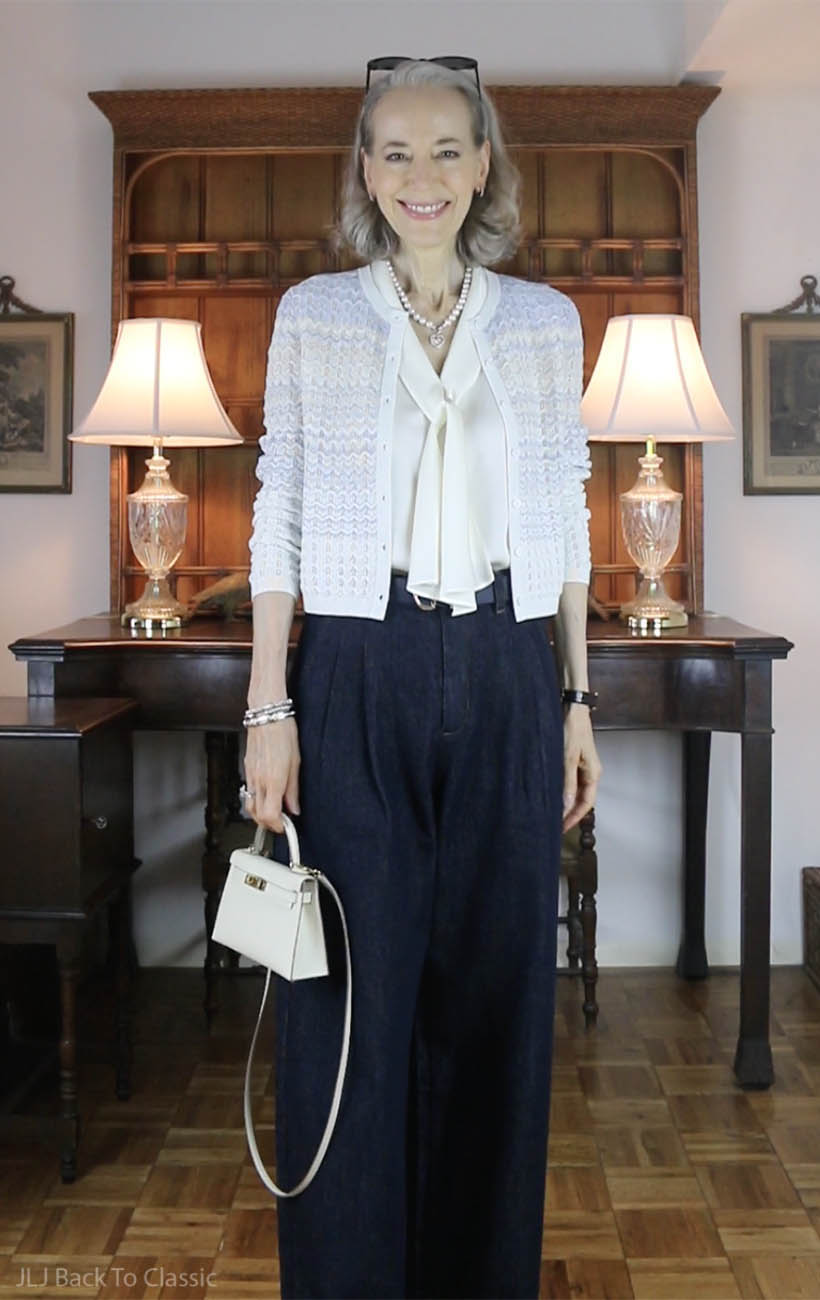 classic-silk-tie-neck-blouse-cardigan-darkwash-jeans-mini-tophandle-bag-ootd-2