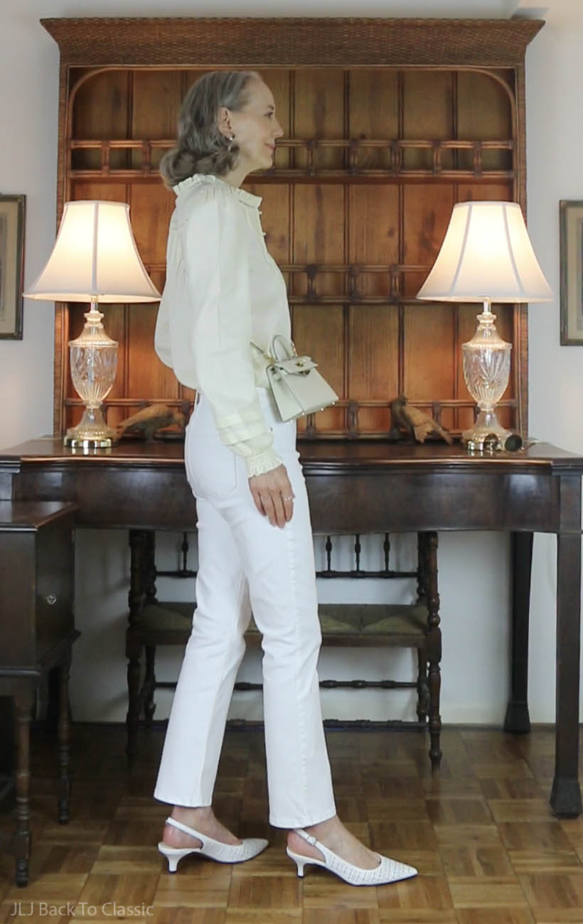 yellow-peasant-blouse-white-jeans-classic-mini-tophandle-bag-pearls-4
