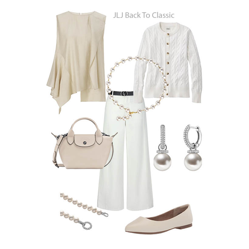 Longchamp-Le-Pliage-Handbag-sleeveless-top-cableknit-cardigan-white-jeans-outfit