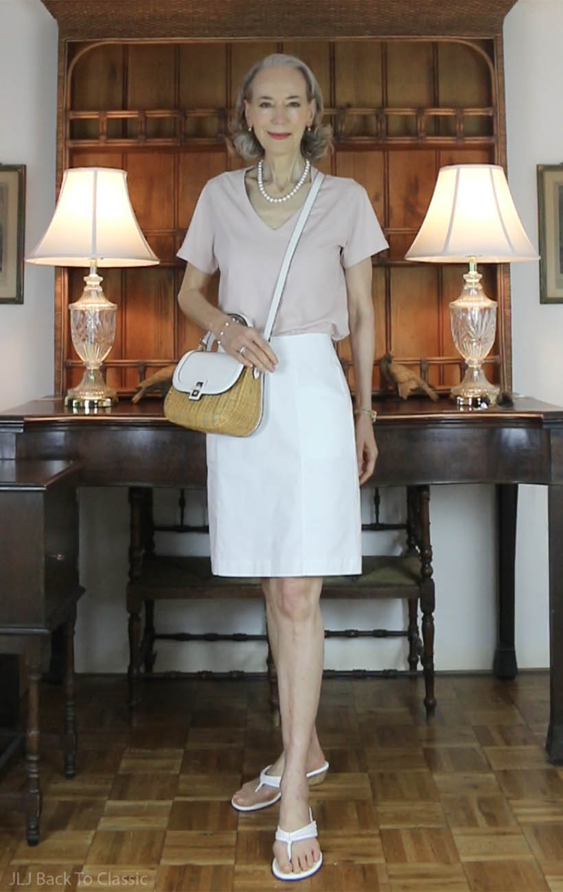 classic-style-quince-pink-tee-white-skirt-wicker-bag-3